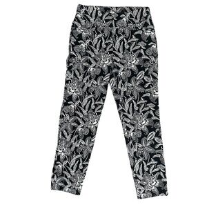 Chico's Perfect Stretch Floral Black White Elegant Ankle Pullover Pants Women S
